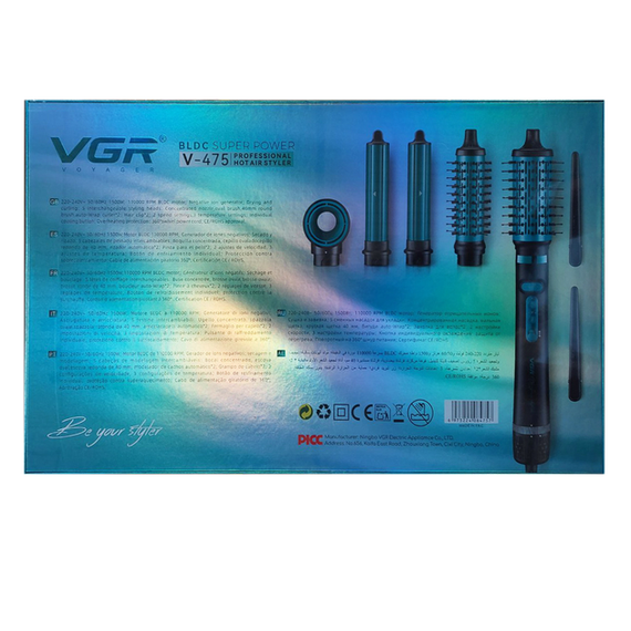 Фен-стайлер VGR 5 в 1 V-475 , Professional, 5 насадок, 1400 Вт зеленый | Зображення 2