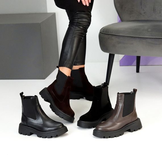 Зручні зимові черевики челсі колір Шоколад з еластичною вставкою | Зображення 8