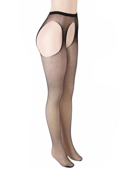 Колготки украшенные стразами с имитацией чулков Star Night Diamonds Pantyhose черный, XS-M sexstyle | Зображення 4