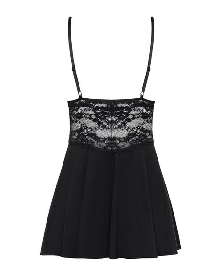 Сатиновий пеньюар з мереживом Obsessive 810-BAB-1 babydoll & thong, чорний, пеньюар, танга, L/XL | Зображення 5