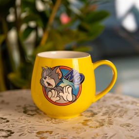 Праздничная фарфоровая чашка "Веселые Герои" 400 мл, Кружка детская с фарфора на подарок Желтая FM-13NO