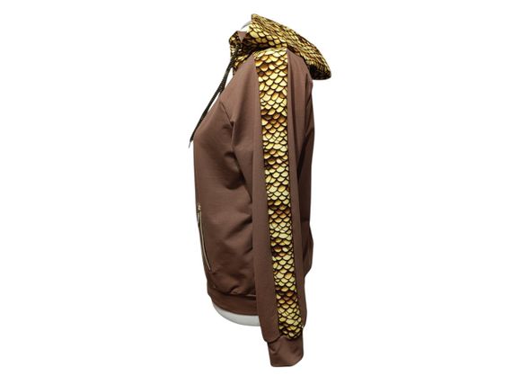 Жіноче худі на блискавці коричневе з принтом золота луска змії дракона, толстовка двонитка батал 54 | Зображення 6