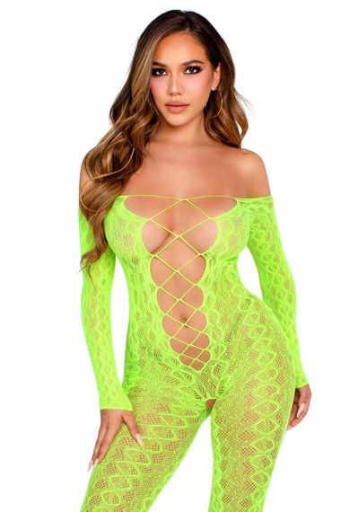 Бодістокінг Leg Avenue Crotchless Footless Lingerie Bodystocking One Size Neon Green