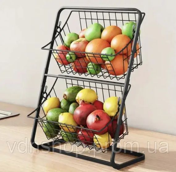 Універсальний кухонний металевий органайзер, двостороння полиця для овочів, фруктів, приправ (39x28x18см)