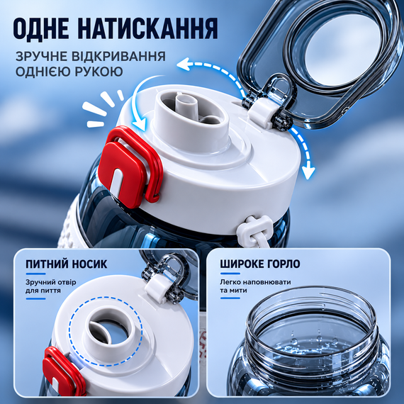 Спортивная бутылка для воды EXTRORD 850 мл Белая: Герметичная бутылка для фитнеса, зала и бега (BPA Free) | Зображення 8
