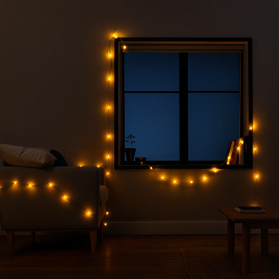 Новорічна кімнатна гірлянда нитка 6 м 50 LED чорний провід Жовтий W50LED6MBY | Зображення 2