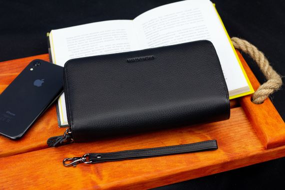 Чорний гаманець-клатч на дві блискавки з натуральної шкіри Marco Coverna B-5902B-1Q | Зображення 6