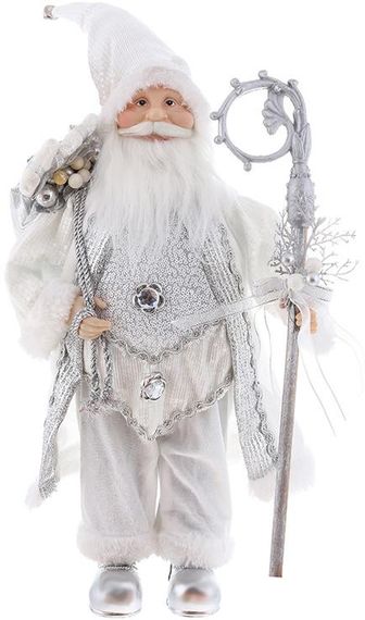 Интерьерная новогодняя фигурка Santa с подарками 45см белый с серебром