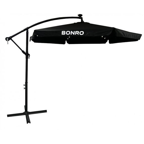 Парасоля садова Bonro B-7218LP з підсвічуванням LED 3 м 6 спиць чорна для дачі та тераси 42400500 | Зображення 1