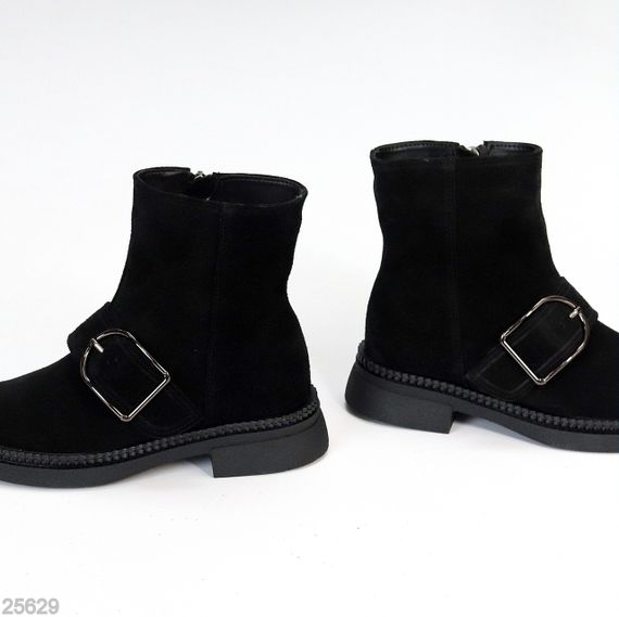 Стильные замшевые черные ботинки с утеплителем низкий ход | Зображення 3