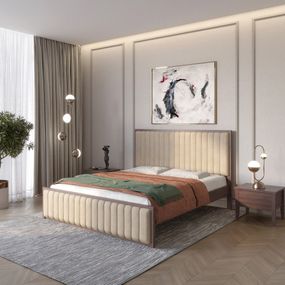 Двоспальне дерев'яне ліжко Mebigrand Відень Горіх темний/Аляска 23 (Бежевий) 160х190 см (MBG-10843)