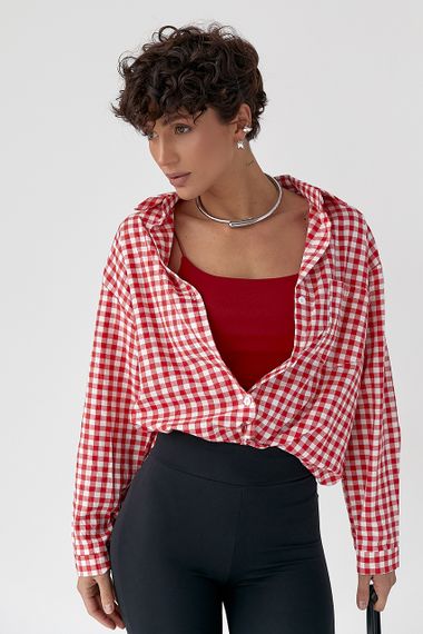 Класична сорочка в дрібну клітинку - червоний цвет, ONE SIZE (є розміри)