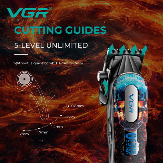 Акумуляторна машинка для стрижки VGR V-279 RED, 6 насадок, 9000 RPM, 2500 mAh, LED дисплей | Зображення 5