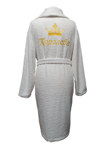 Халат жіночий махровий натуральний білий з вишивкою королева 42 (00073)