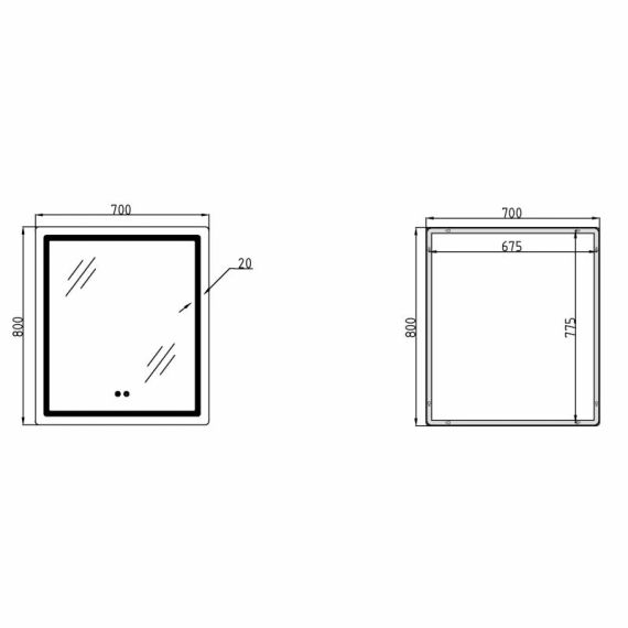 Дзеркало Qtap Mideya (MI2) 700х800 з LED-підсвічуванням Touch, з антизапотіванням, димером, рег. яскравості QT2078DCF7080 | Зображення 1