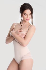 Стягуюче безшовне боді з відкритою чашкою Julimex 119 Тілесний XL