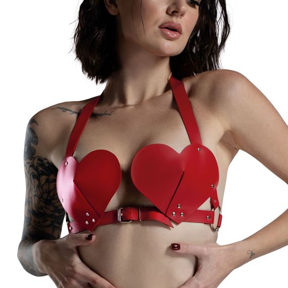 Ліф Серце з натуральної шкіри Feral Feelings - Hearts Bra Red | Зображення 1