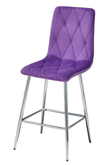 М'який напівбарний стілець на хромованих металевих ногах Fred Bar 65-CH, м'яка оббивка велюр пурпурний OR-857
