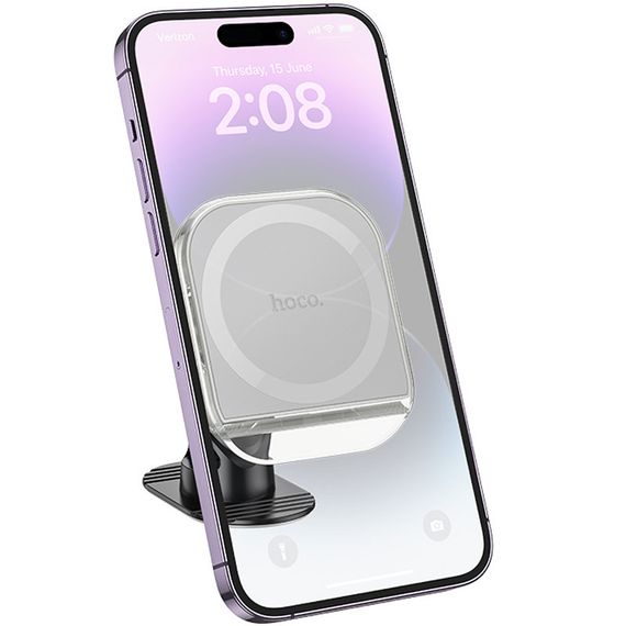 Автодержатель Hoco H43 Crystal ring magnetic (center console) Gray | Зображення 1