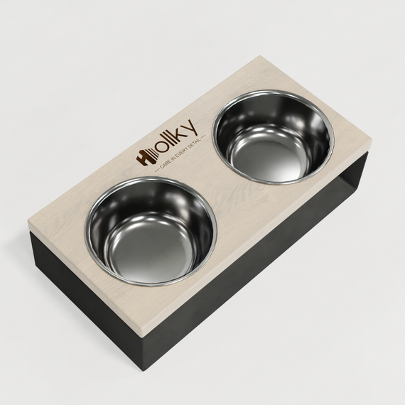 Миски на подставке из цельного металлического листа для собак и котов Hollky SteelWood S (2 × 0,45 л) SWS-36188-GRWH | Зображення 4