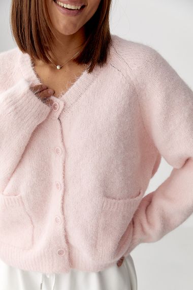 Теплий в'язаний кардиган із кишенями - пудра цвет, ONE SIZE (є розміри) | Зображення 3