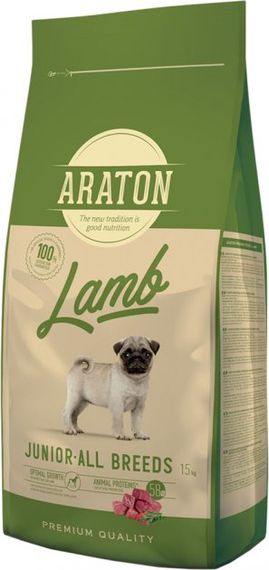 Повноцінний сухий корм для молодих собак з ягнятиною і рисом ARATON LAMB Junior All Breeds 15кг