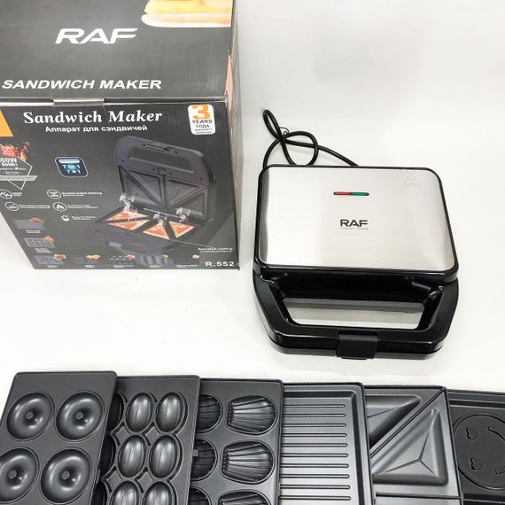 Мультимейкер RAF R.552 – 7 в 1: вафельниця, гриль, сендвічниця, пончики, горіхи, кекси, печиво, 800 Вт | Зображення 6
