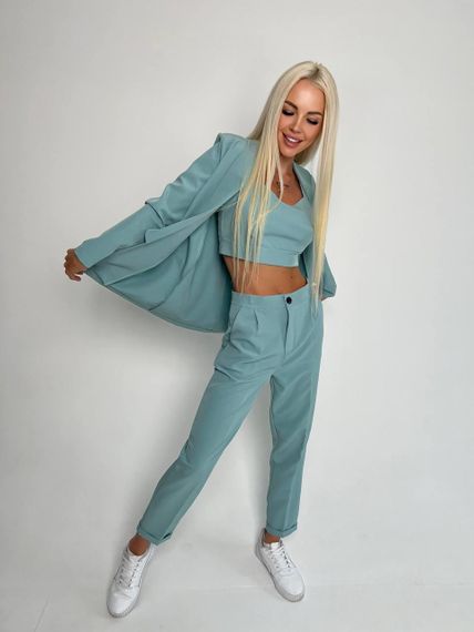 Женский брючный костюм тройка брюки, жакет и топ GF07953 цвет фисташковый, размер 46 | Зображення 1