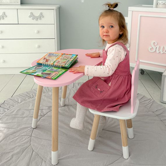 Стіл тучка і стільчик дитячий рожевий медвежа з білим сидінням. Столик для занять, ігор, їжі | Зображення 6