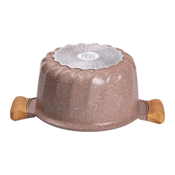 Алюминиевая кастрюля объемом 5 литров с крышкой Ø 24 см, мраморное антипригарное покрытие, кофейный MGC | Зображення 1