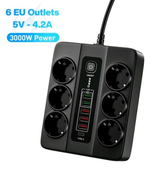 Мережевий подовжувач на 6 розеток + USB Type-C до 3000 в Атт | Зображення 2