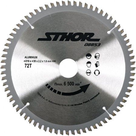 Диск пильний для алюмінію STHOR. Ø= 210/30 мм, h= 2,2 мм, 72 зуби VR-08853