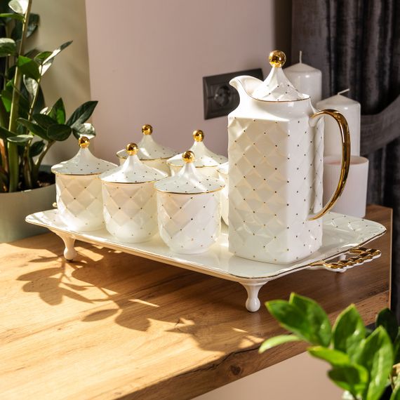 Чайный сервиз на 6 персон, с заварочным чайником, белый. | Зображення 9