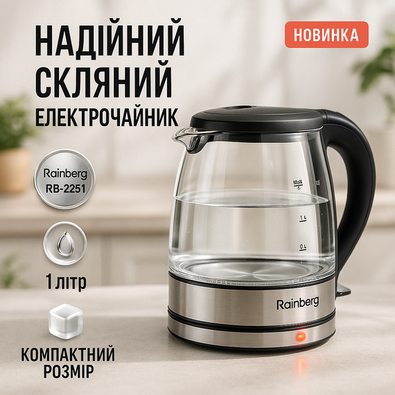 Качественный мощный электрический чайник Rainberg, Чайник для нагрева воды, Электрочайник на кухню ET-50