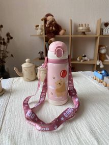 Термос дитячий для напоїв з трубочкою 450мл Рожевий з малюнком