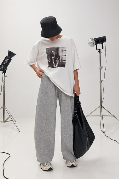 Вільні однотонні спортивні штани - сірий цвет, L (є розміри) | Зображення 2