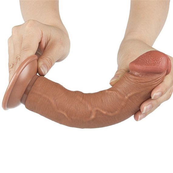 Фалоімітатор 8'' SLIDING SKIN DUAL LAYER DONG BROWN Sex Aura | Зображення 7