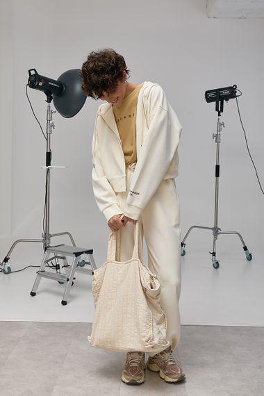 Спортивний костюм вільного фасону з вишитим написом - кремовий цвет, M/L (є розміри) | Зображення 4