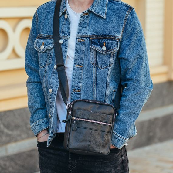 Сумка-барсетка чоловіча счерез плече шкіряна чорна Tiding Bag BON6165 | Зображення 7