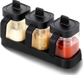 Набір контейнерів для зберігання приправ та спецій з ложкою Seasoning Bottle Set 3 відсіку по 400 мл