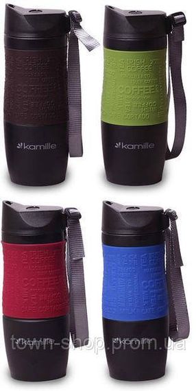 Термокружка Kamille Coffee 480мл с ремешком, нержавеющая сталь KM-2067