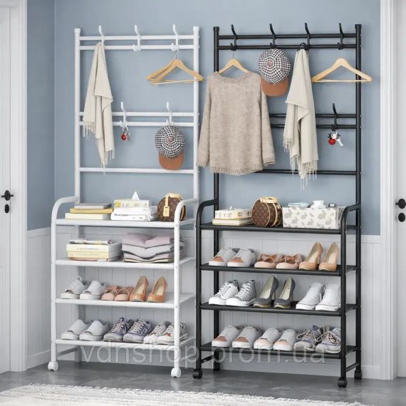 Железная вешалка для одежды + подставка для обуви, 2 в одном, 4 полки "Multi-functional shoe and hat rack"