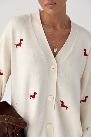 В'язаний вільний кардиган на ґудзиках - молочний цвет, ONE SIZE (є розміри) | Зображення 3