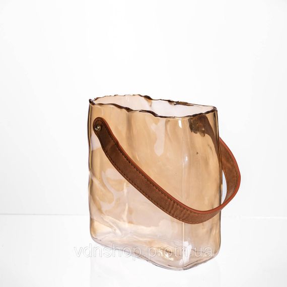 Скляна ваза сумочка з ручкою 16×8×18.5 (см) декоративна ваза для квітів 2 (л) Коричневий HP-19-156-1 | Зображення 3