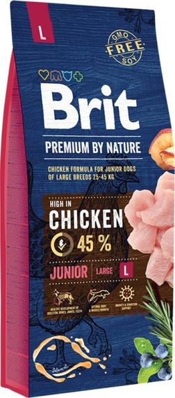 Корм Brit Premium Dog Junior L сухий з куркою для молодих собак великих порід 15 кг