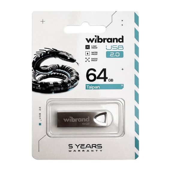 USB флеш накопичувач Wibrand 64GB Taipan Silver USB 2.0 (WI2.0/TA64U2S) | Зображення 2