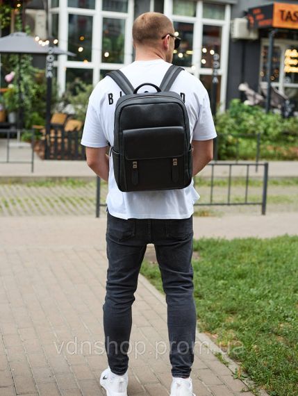 Стильный мужской кожаный рюкзак 40х30х17, практичный аксессуар для ноутбука и документов, черный | Зображення 6