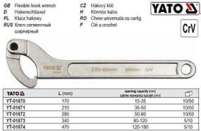 Ключ сегментный шарнирный M=50-80 мм L=280 мм YATO Польща YT-01672