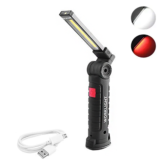 Светодиодный фонарь кемпинг W51 SMD + COB, красный  + белый, магнит, крючок, ЗУ microUSB