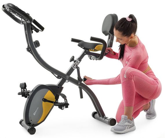 Велотренажер магнитный Hop-Sport HS-3010X Grix X-Bike с эспандерами серо-желтый | Зображення 5